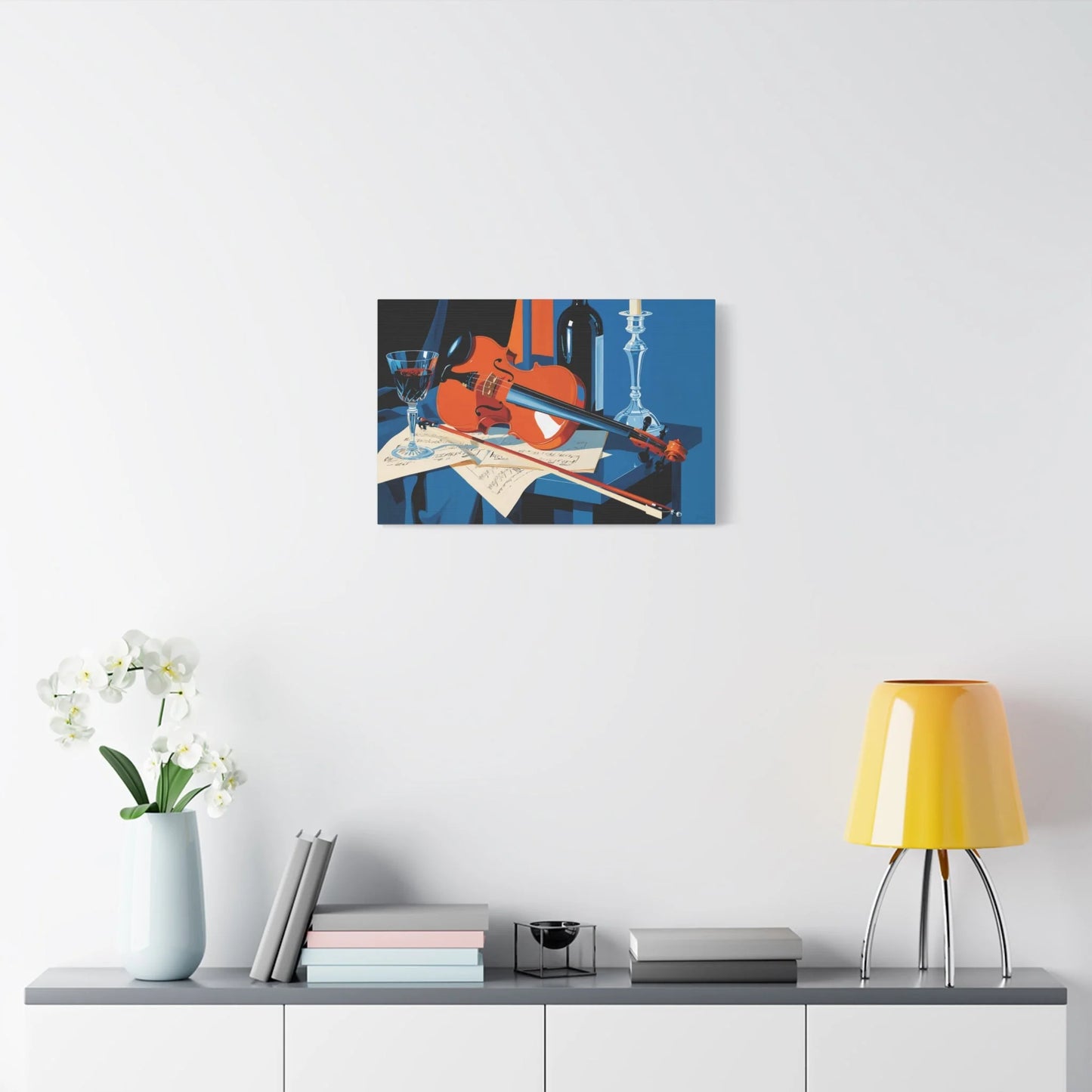Tableau Nature Morte Violon Partition Vin - Accord du Soir - ambiance chambre adulte