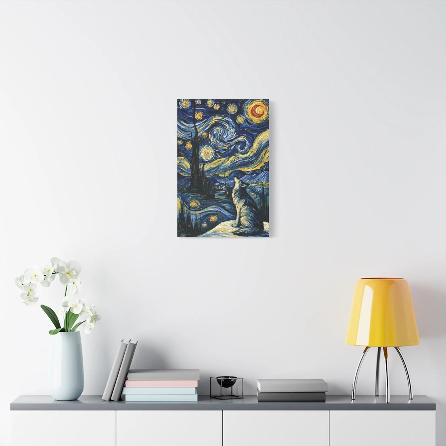 Tableau Loup sous la Voie Lactée - Hommage à Van Gogh - ambiance chambre adulte