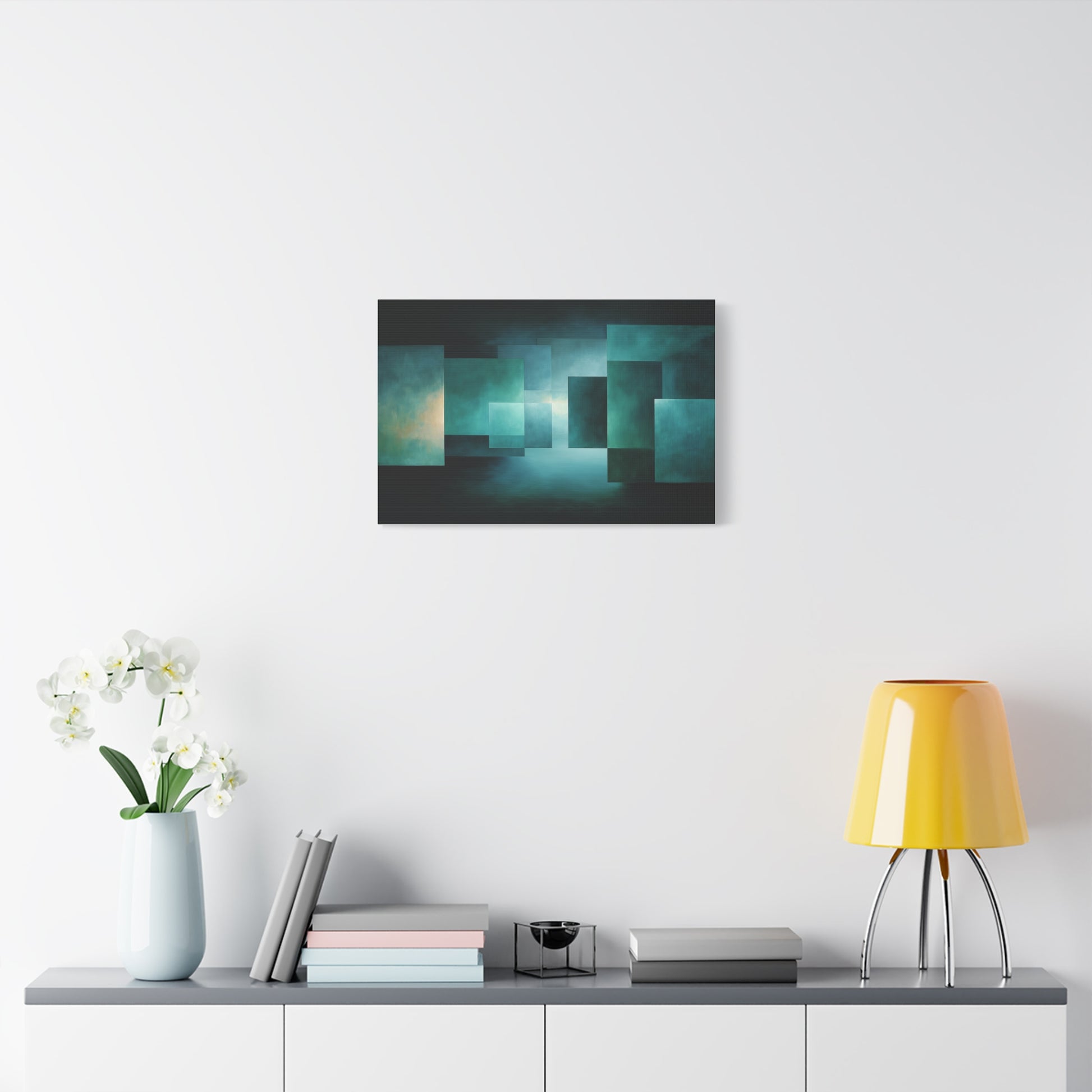 Tableau Volumes suspendus vert sauge esprit Bauhaus