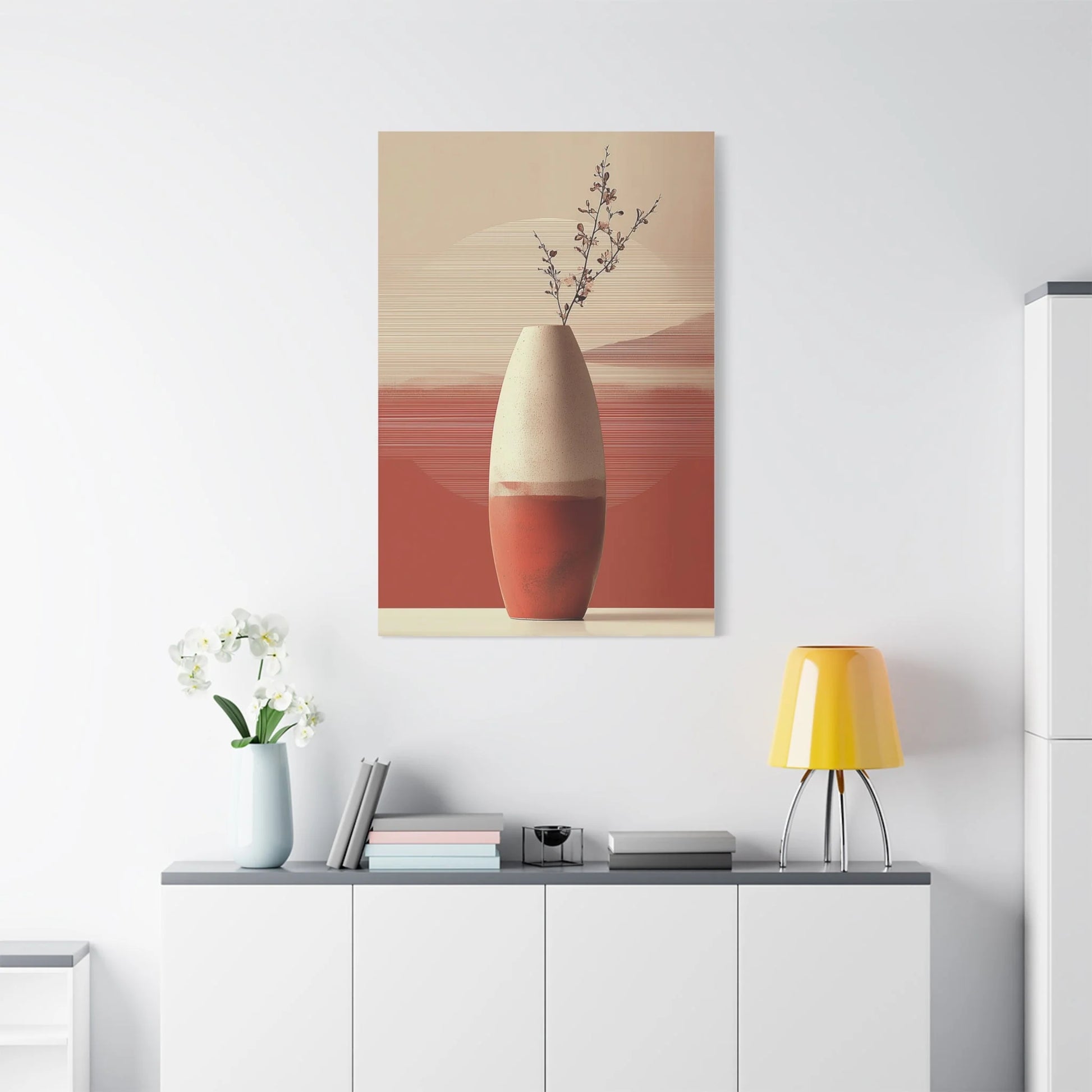 Tableau décoration murale terracotta — vase élancé format vertical