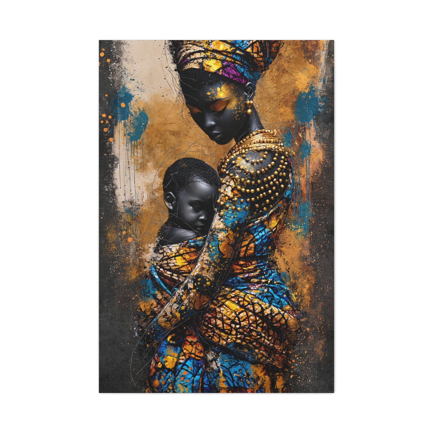 Tableau Mère Africaine Enfant Wax - format XXL - Art Virtuoso