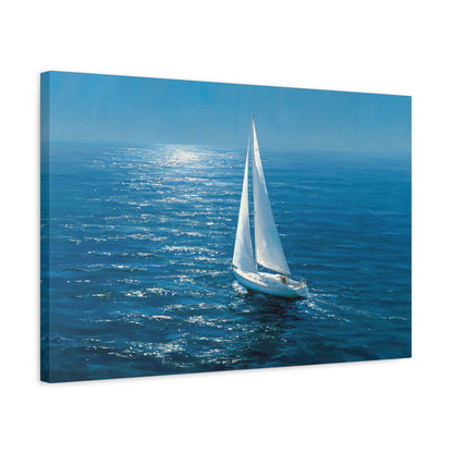 Voilier blanc seul sur ocean bleu profond avec reflet lumineux - Art Virtuoso - vue 9/20