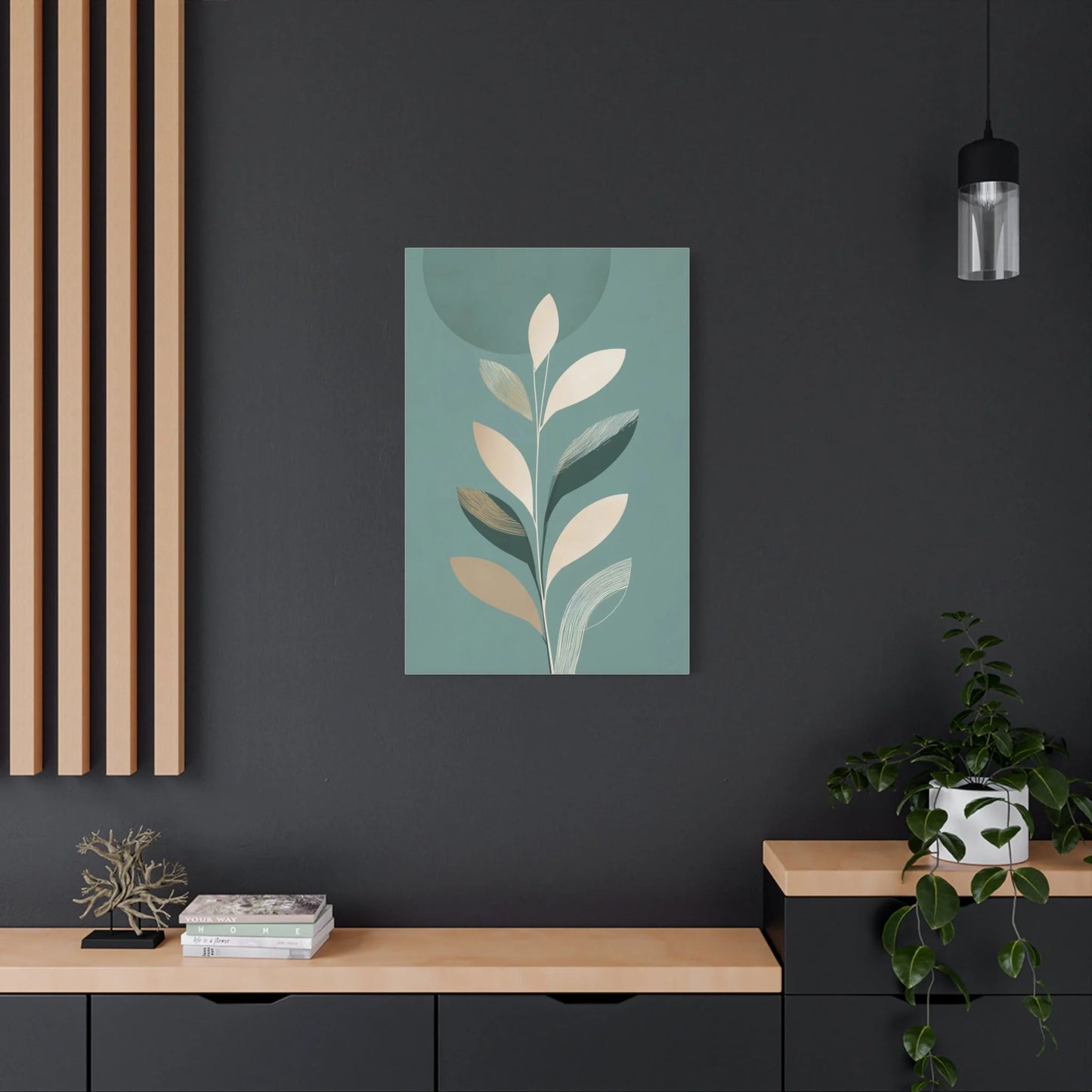 Tableau Tige stylisée vert sauge espace entre fenêtres