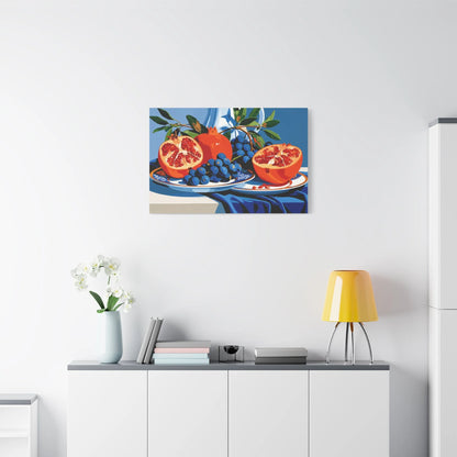 Tableau Nature Morte Vaisselle Dorée Grenade - Table Précieuse - ambiance loft haut de plafond