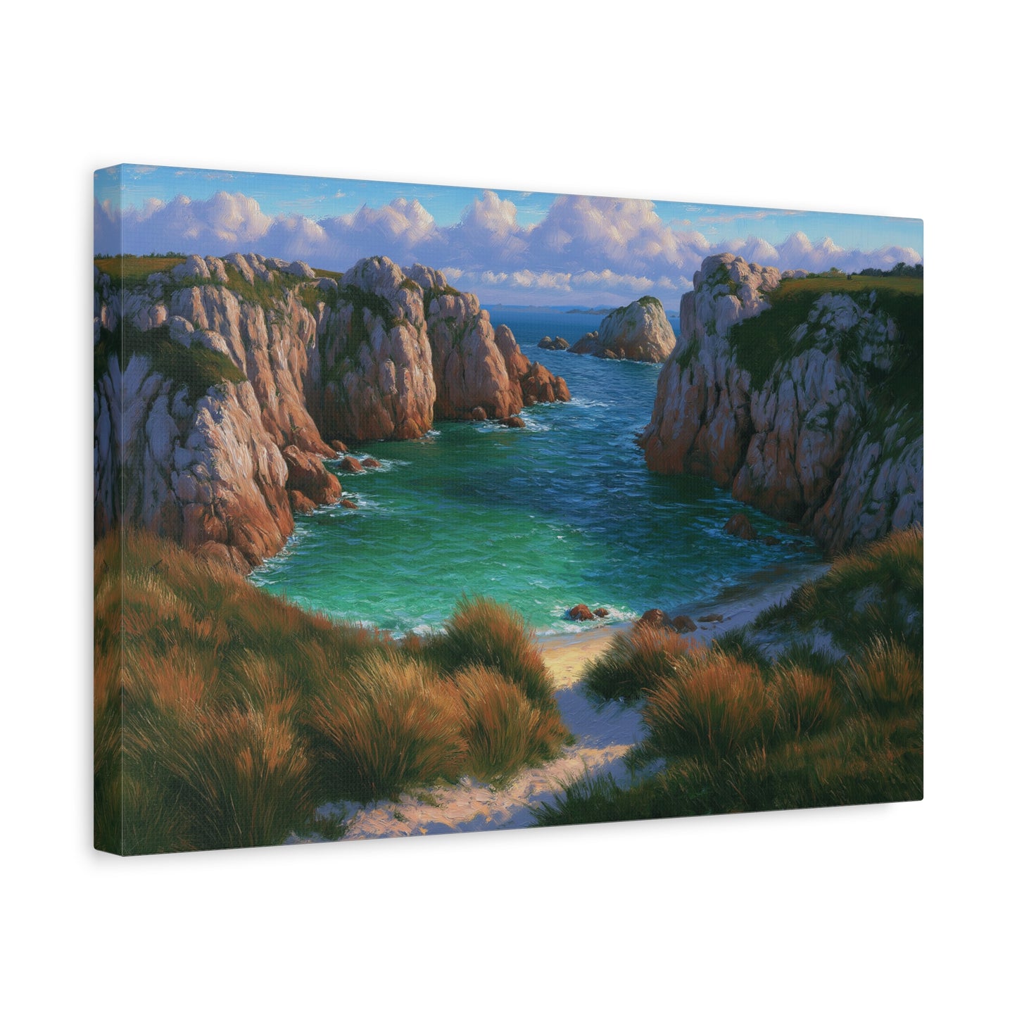 Crique bretonne sauvage avec falaises rocheuses et eau turquoise - Art Virtuoso - vue 6/20