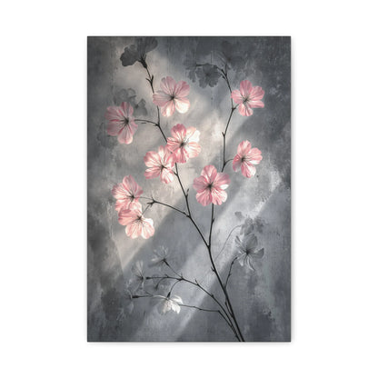 Tableau Gris et Rose Cerisier - Fleurs sur Pierre Patinée