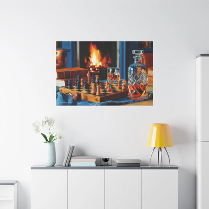 Tableau Nature Morte Échiquier Pipe Livre - Soirée Bibliothèque - vue mur grande hauteur