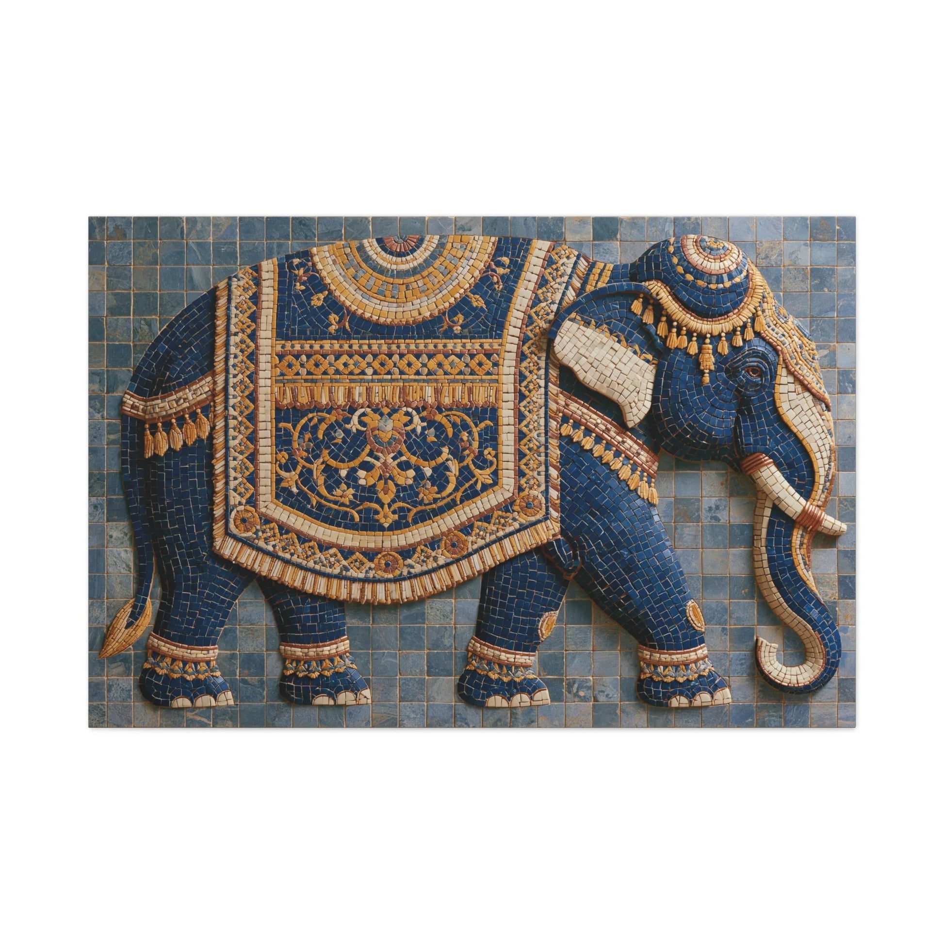 Tableau en Mosaïque Éléphant d’Asie Ornemental - Parade Sacrée - mise en scène entrée moderne