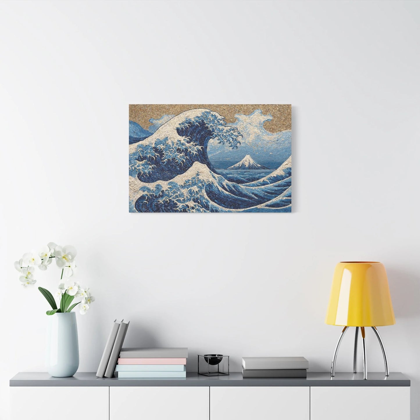 Tableau en Mosaïque Vague Hokusai - Écume de Tesselles - grand format salon spacieux