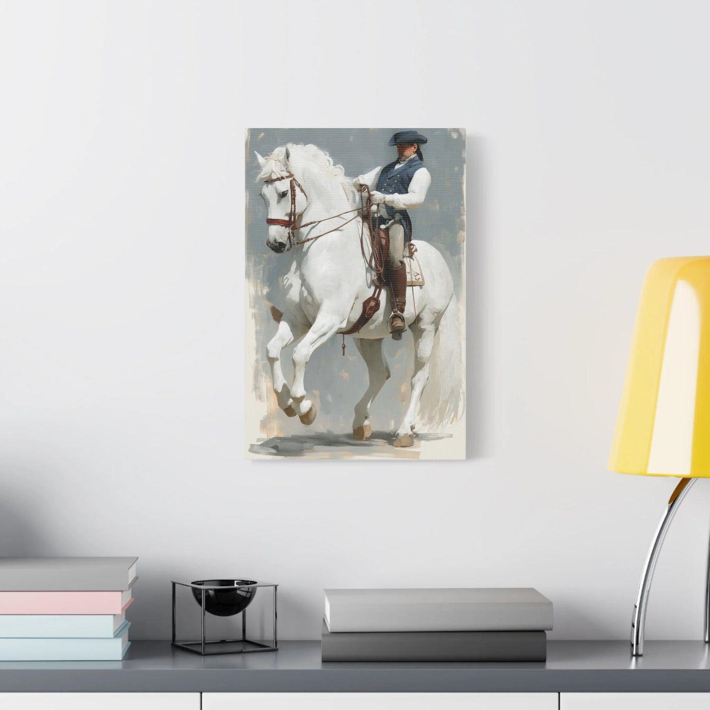Tableau cheval classique au-dessus d'un buffet en chêne