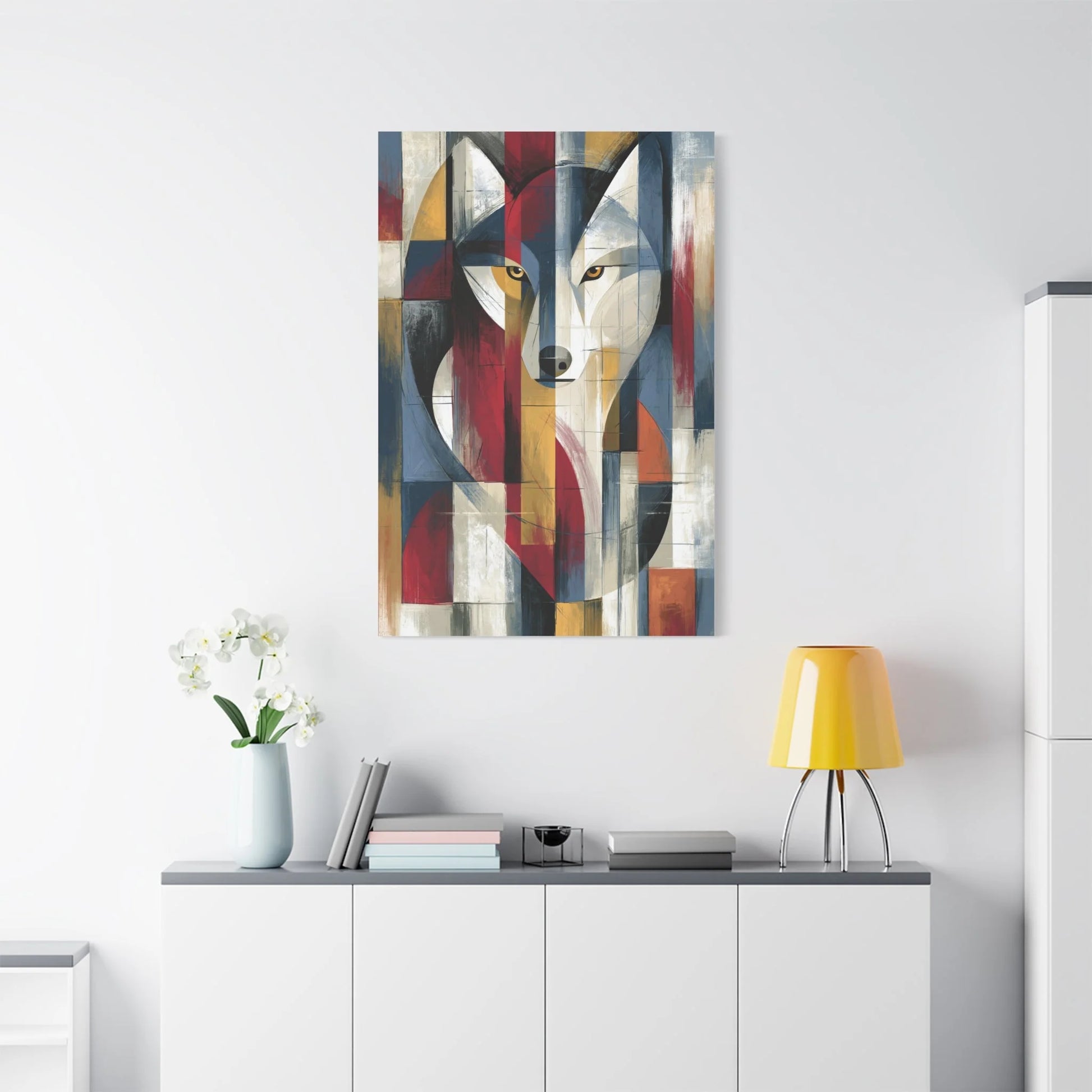 Tableau Loup Cubiste - Éclats Géométriques - vue mur grande hauteur