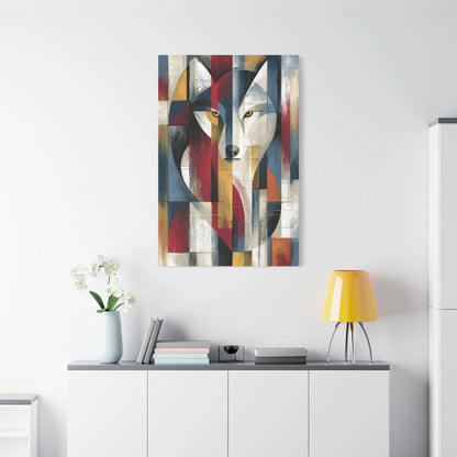 Tableau Loup Cubiste - Éclats Géométriques - vue mur grande hauteur