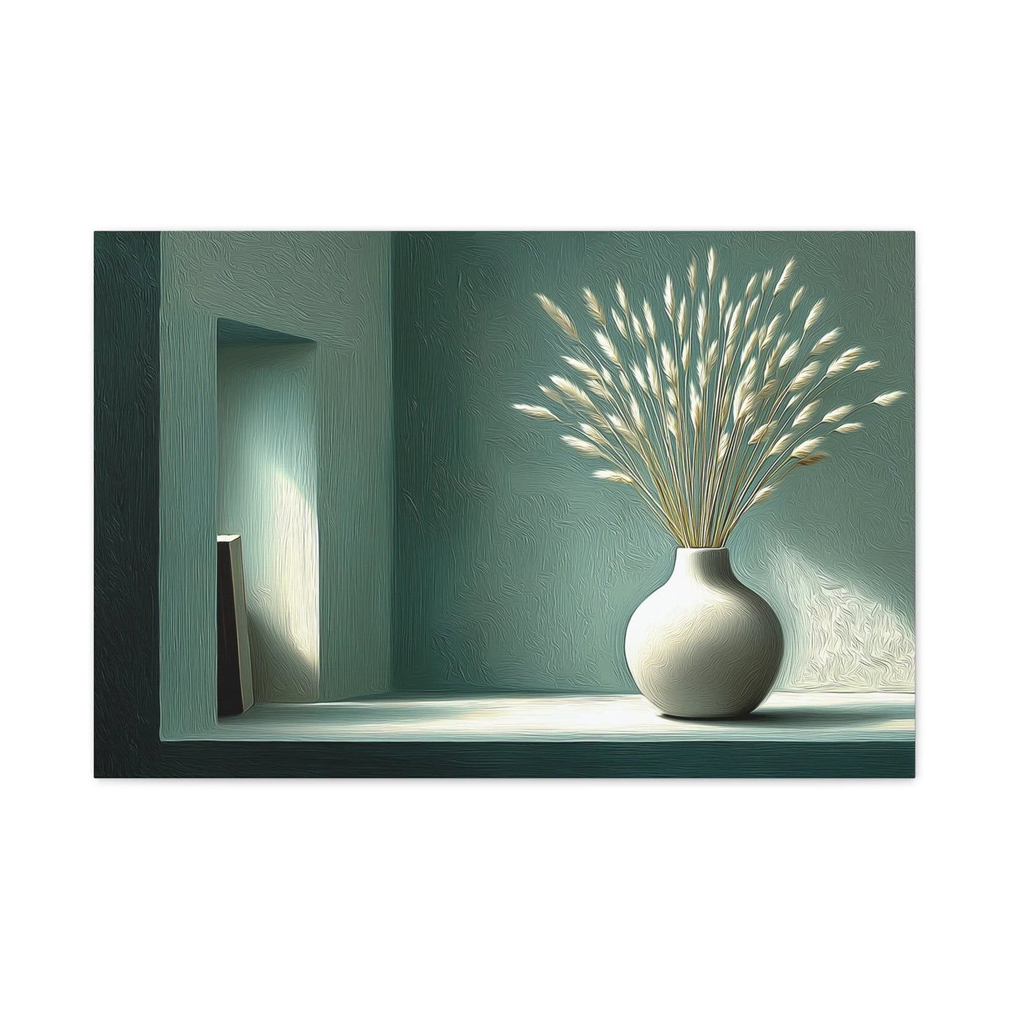 Tableau Bouquet avoine vase blanc cassé vert sauge gris