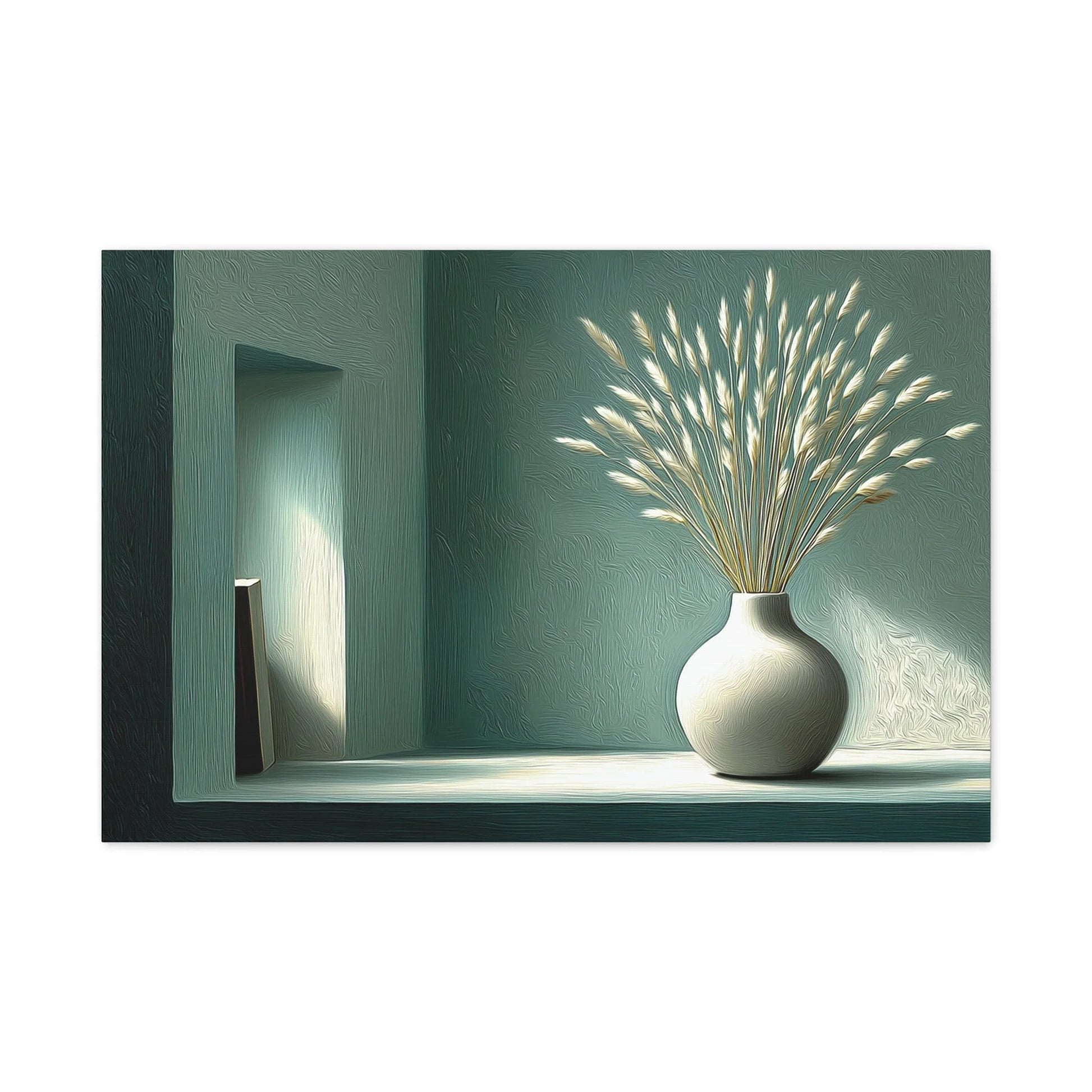 Tableau Bouquet avoine vase blanc cassé vert sauge gris