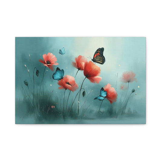 Tableau Coquelicots et Papillons - Romantisme Botanique
