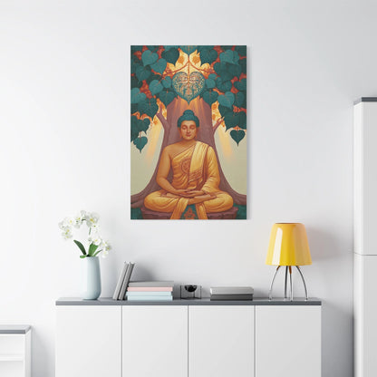 Tableau Bouddha sous l'Arbre Bodhi - Éveil de Bodh Gaya - vue mur grande hauteur