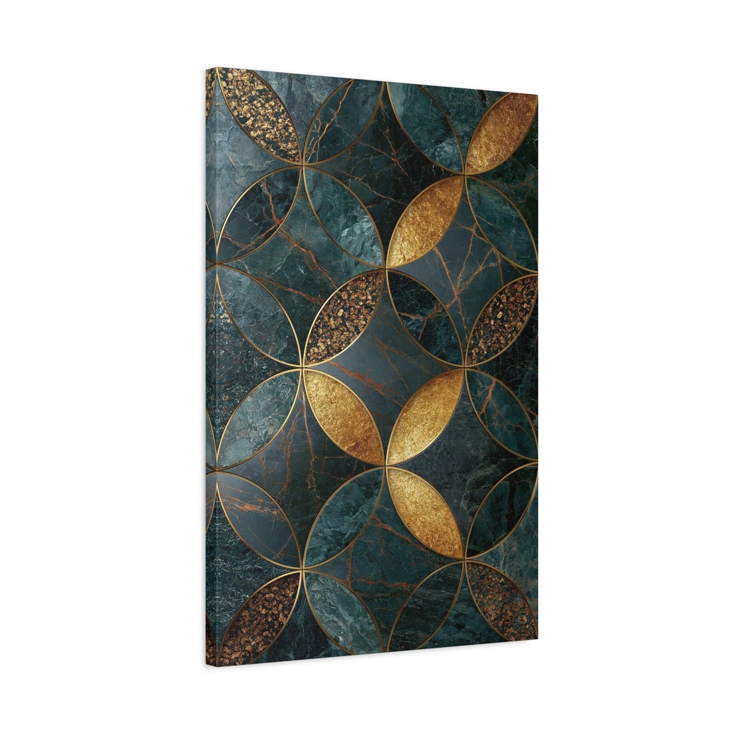 Tableau en Mosaïque Marbre Cosmos - Veines d’Or - mise en scène mur pierre apparente