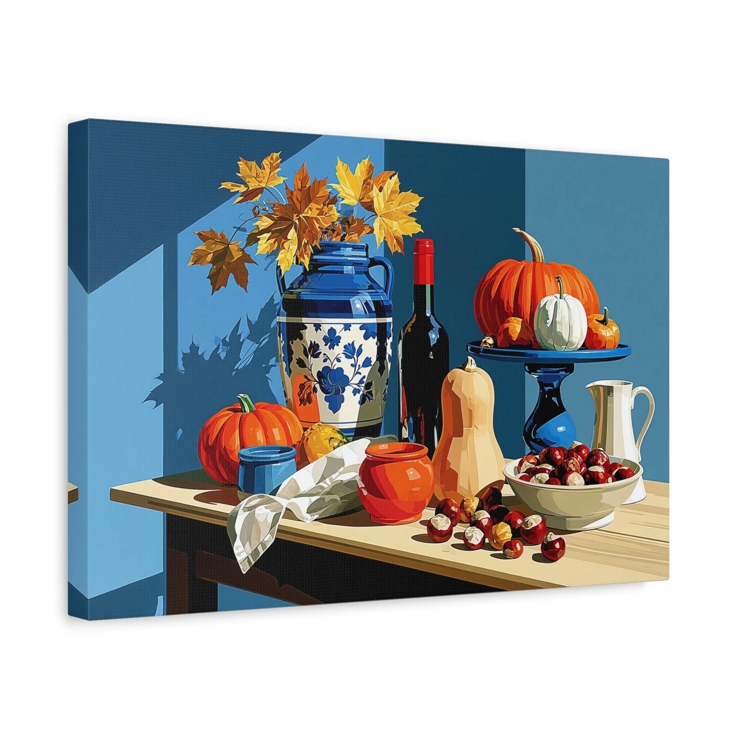 Tableau Nature Morte Automne Courges Châtaignes - Récolte Ambrée - ambiance chambre adolescent