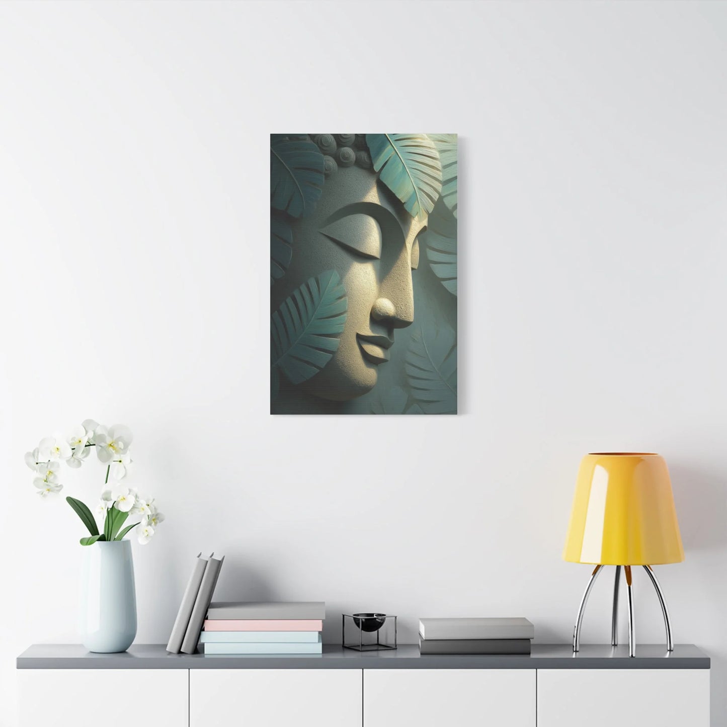 Tableau Vue zoom feuillages tropicaux vert sauge
