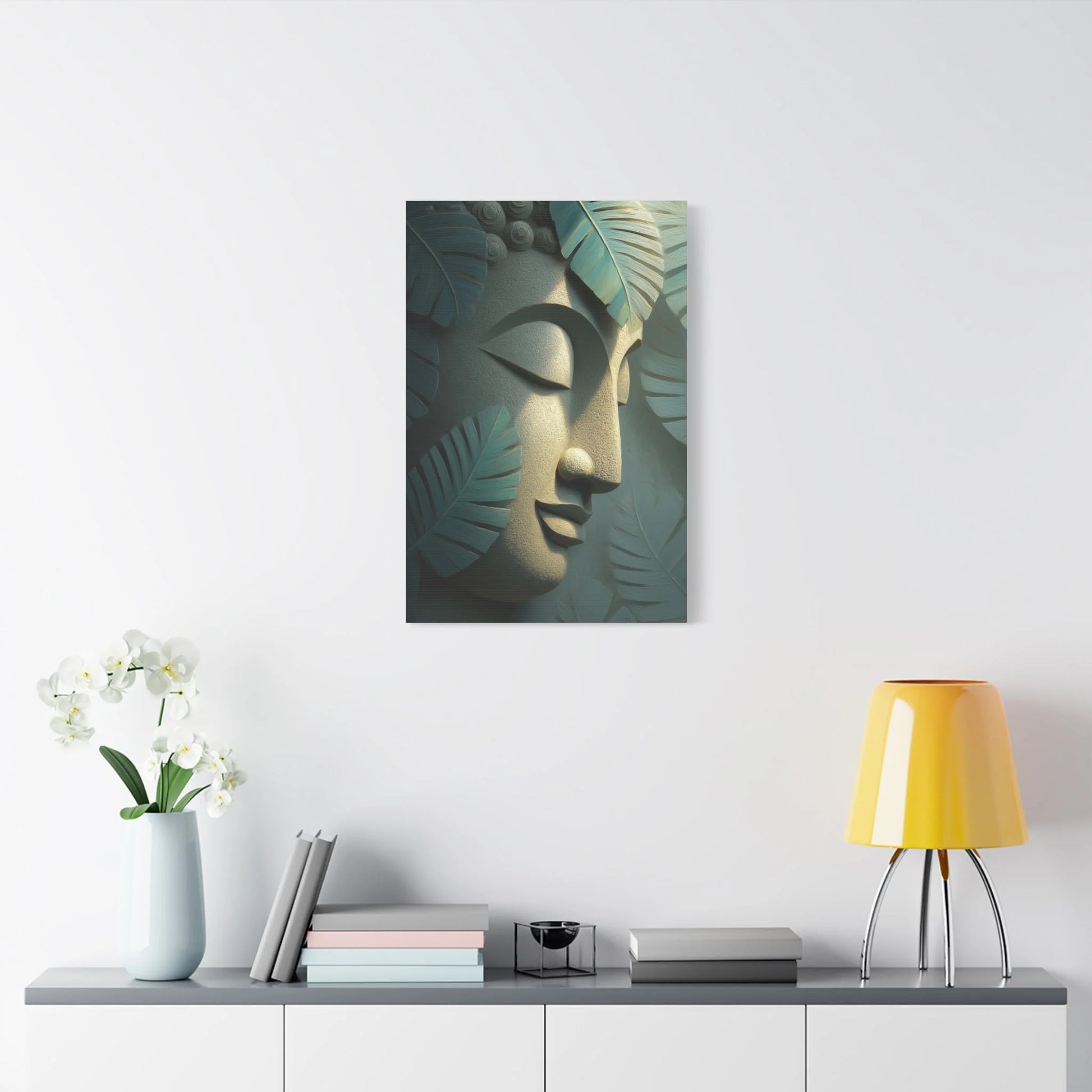 Tableau Vue zoom feuillages tropicaux vert sauge