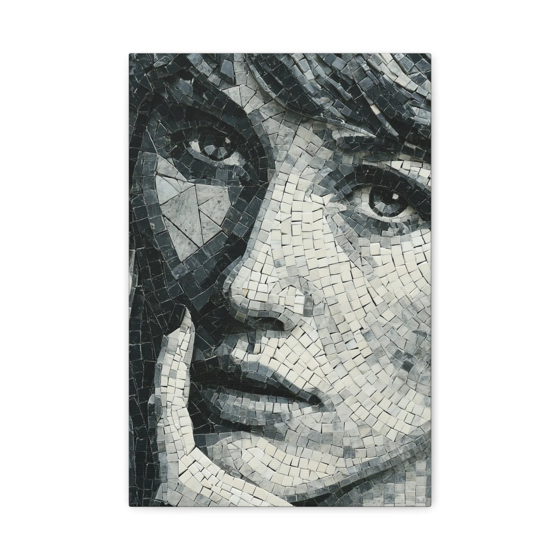 Tableau en Mosaïque Portrait Géométrique Noir Blanc - Visage Fragmenté