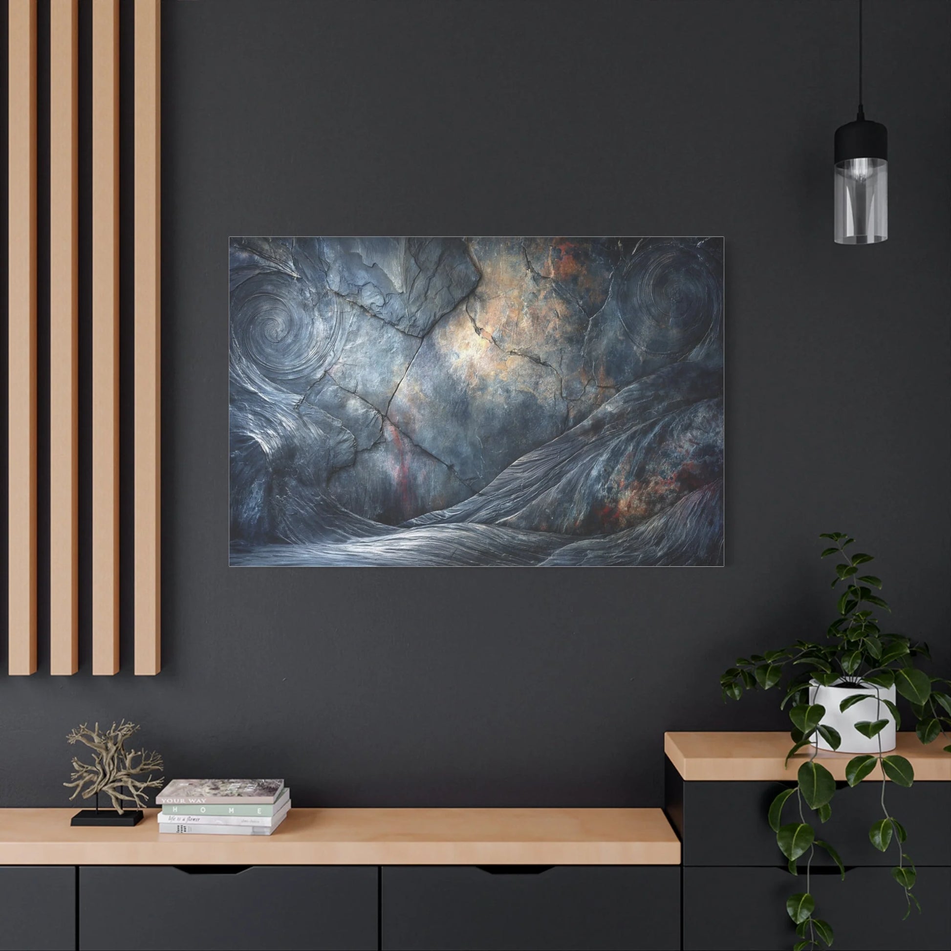 Tableau Anthracite Gris - Pierre Fissurée et Or Brûlé — Art Virtuoso