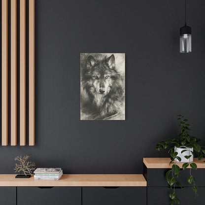 Tableau Loup Portrait - Fusain Noir et Blanc - vue intérieur architecte
