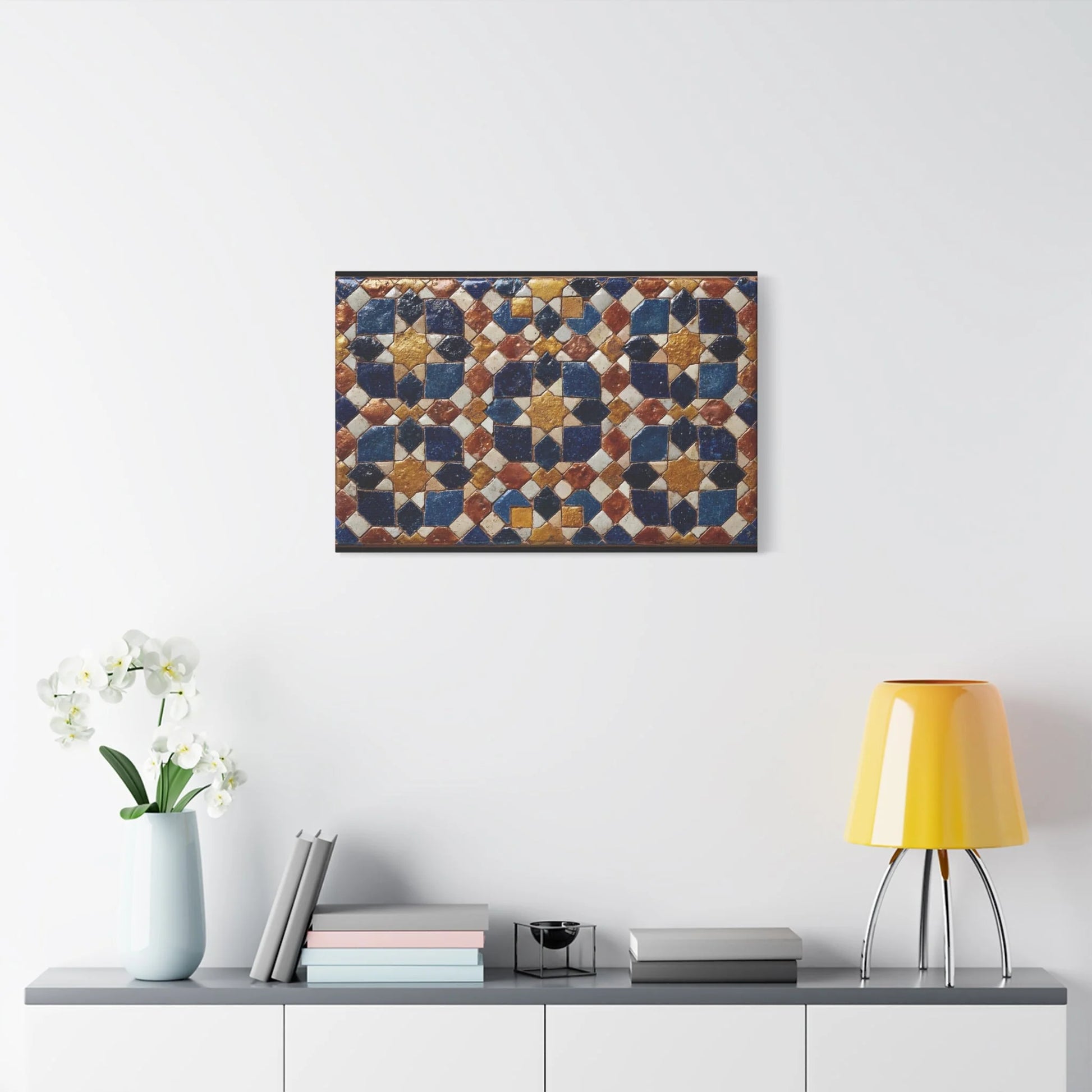 Tableau en Mosaïque Alhambra Bleu - Jardin de Zellige - grand format salon spacieux