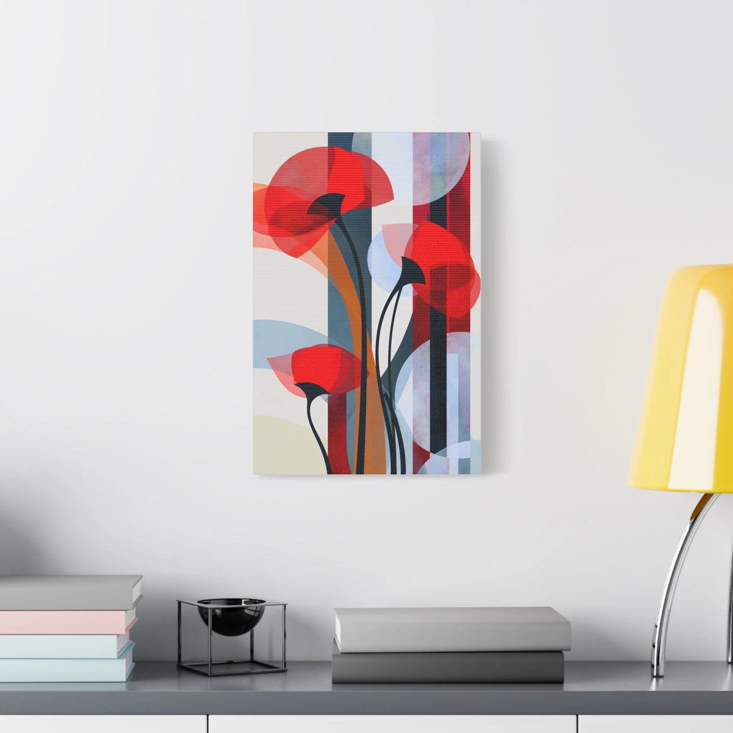 Tableau Coquelicot Minimaliste - Design Scandinave - décor salon contemporain bois