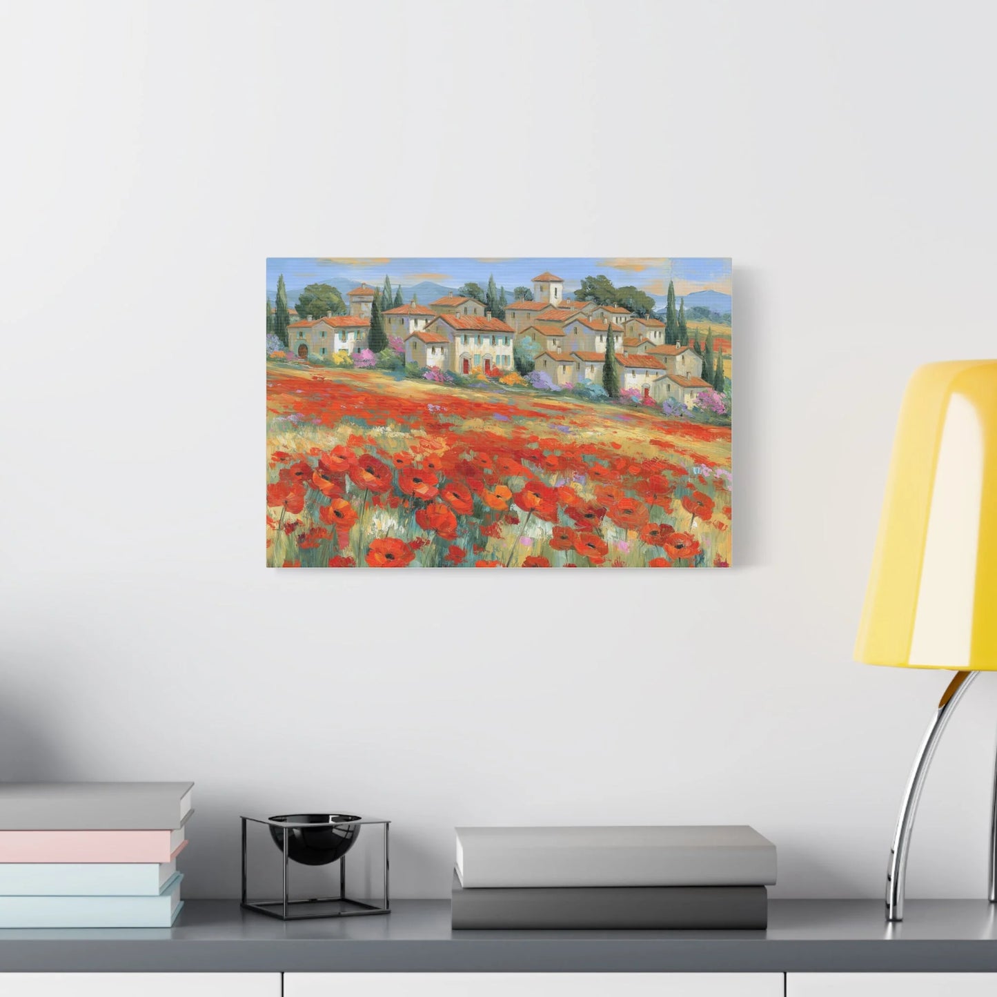 Tableau Coquelicots de Provence - Lumière de Juillet - décor salon contemporain bois