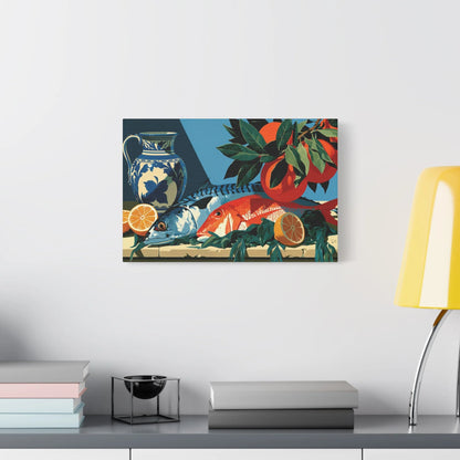 Tableau Nature Morte Poisson Corail Mer - Table Marine - décor salon contemporain bois