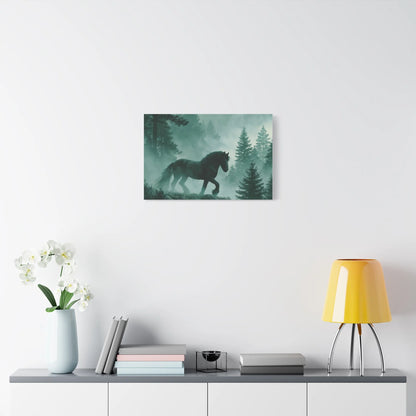 Ambiance forêt nordique - tableau cheval Frison