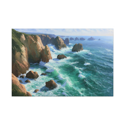 Cote emeraude avec falaises rochers et vagues vertes ecumeuses - Art Virtuoso - vue 5/20