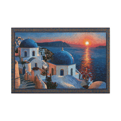 Tableau en Mosaïque Santorini Cyclades - Vestige Égéen - intégration salon scandinave