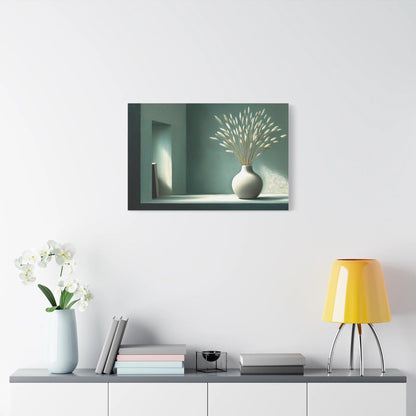 Tableau Vert sauge gris format horizontal au-dessus d'un meuble