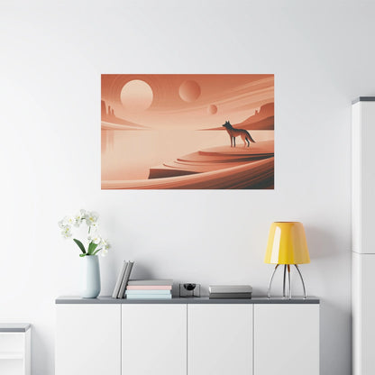 Tableau Loup Terracotta - Crépuscule du Désert - vue mur grande hauteur