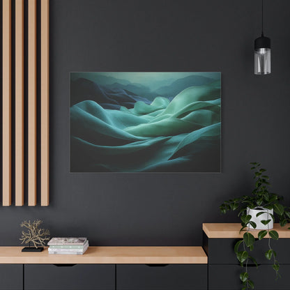 Tableau Abstrait Textile Vert Sauge - Plis du Vent — Art Virtuoso