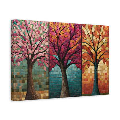 Tableau en Mosaïque Triptyque Arbre des Saisons - Cycle Vivant - ambiance chambre adolescent