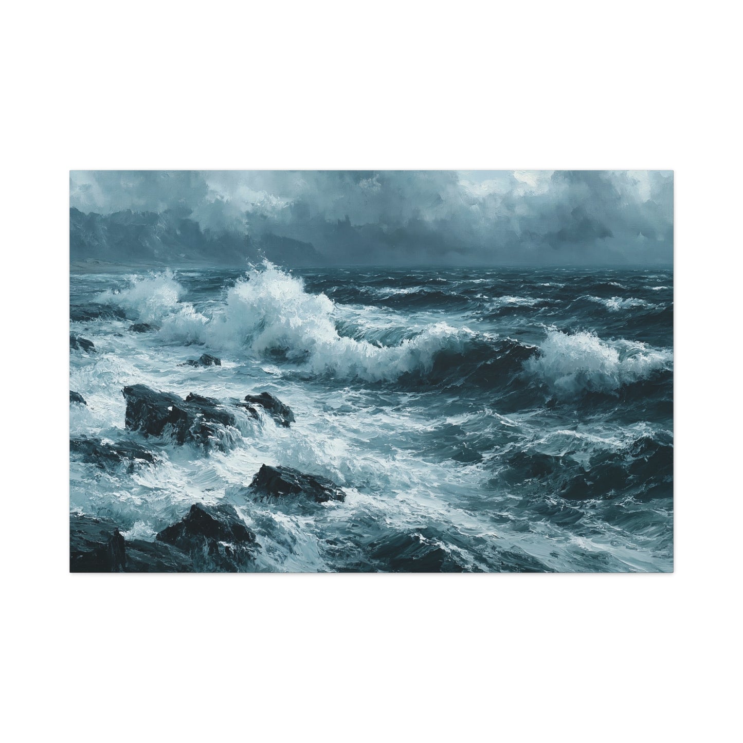 Mer noire et blanche agitee avec rochers sombres et ressac puissant - Art Virtuoso - vue 5/20
