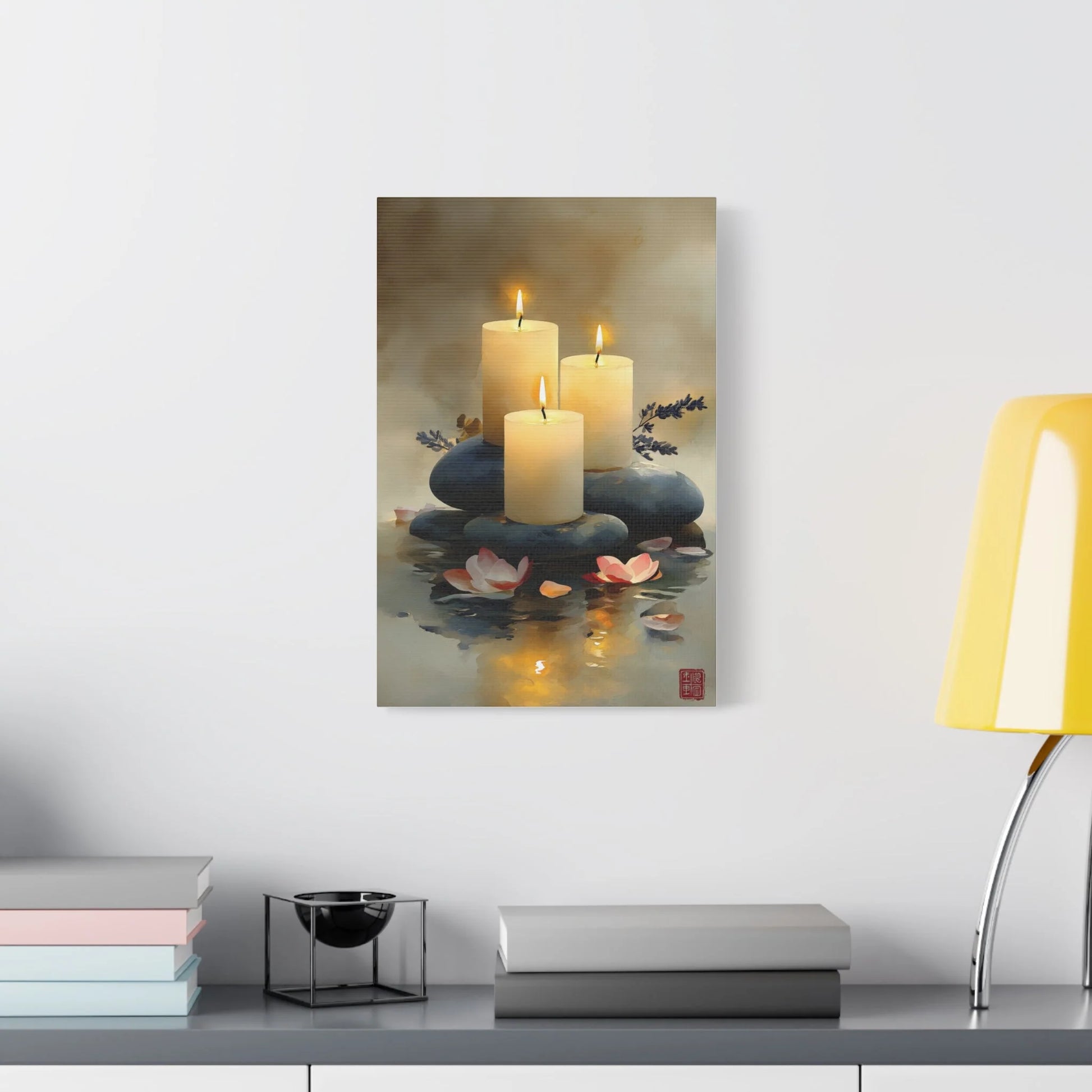 Tableau Bougies sur galets dans une chambre adulte