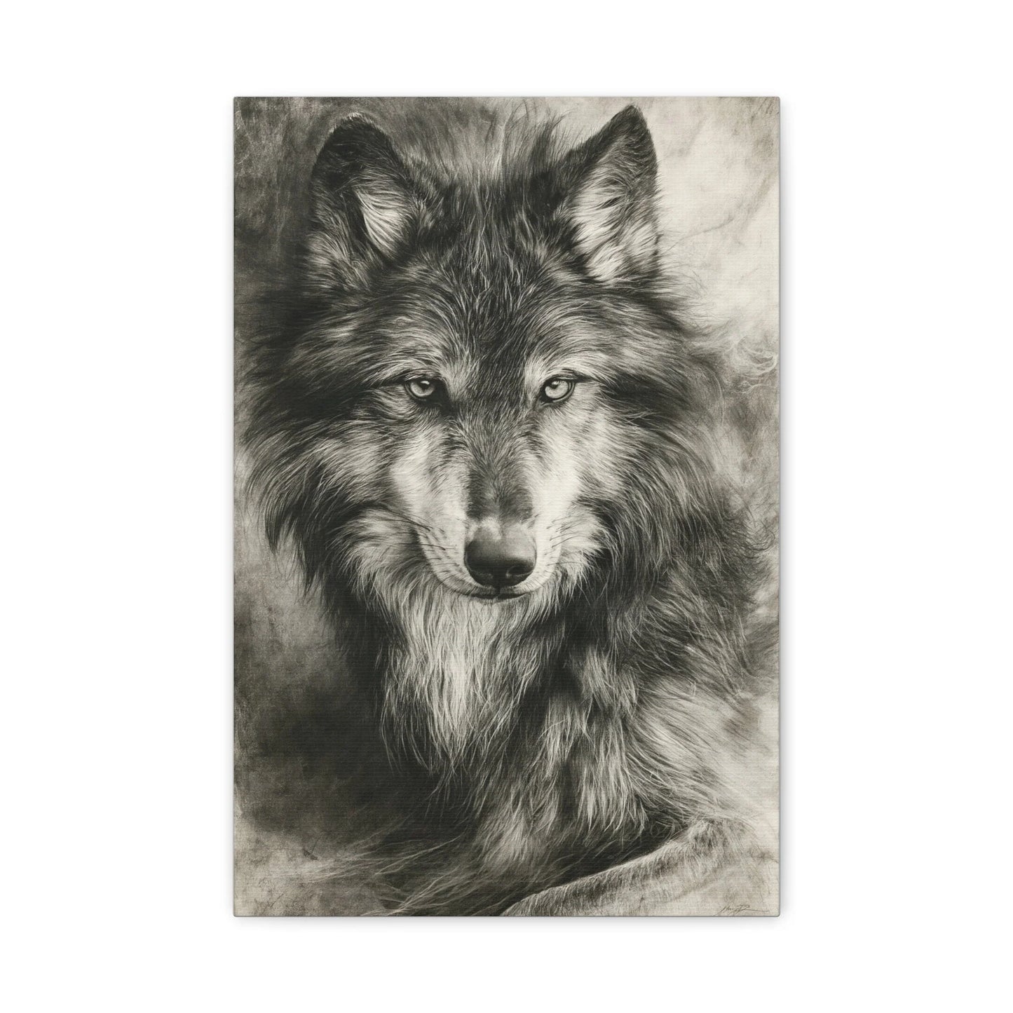 Tableau Loup Portrait - Fusain Noir et Blanc