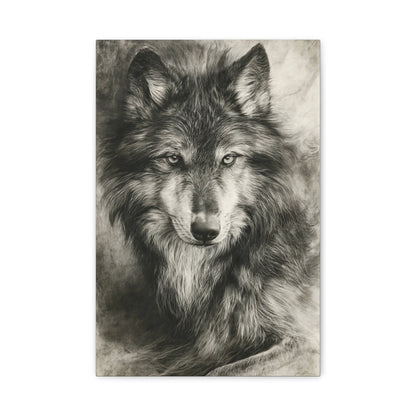 Tableau Loup Portrait - Fusain Noir et Blanc
