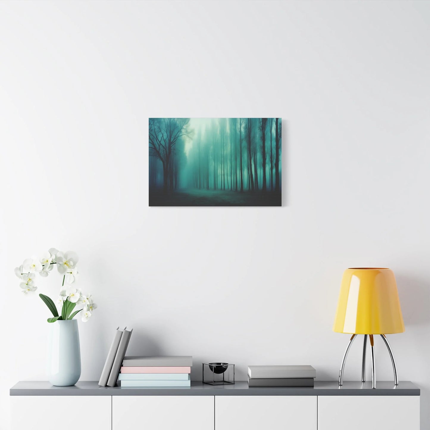 Tableau Forêt brumeuse vert sauge esprit scandinave