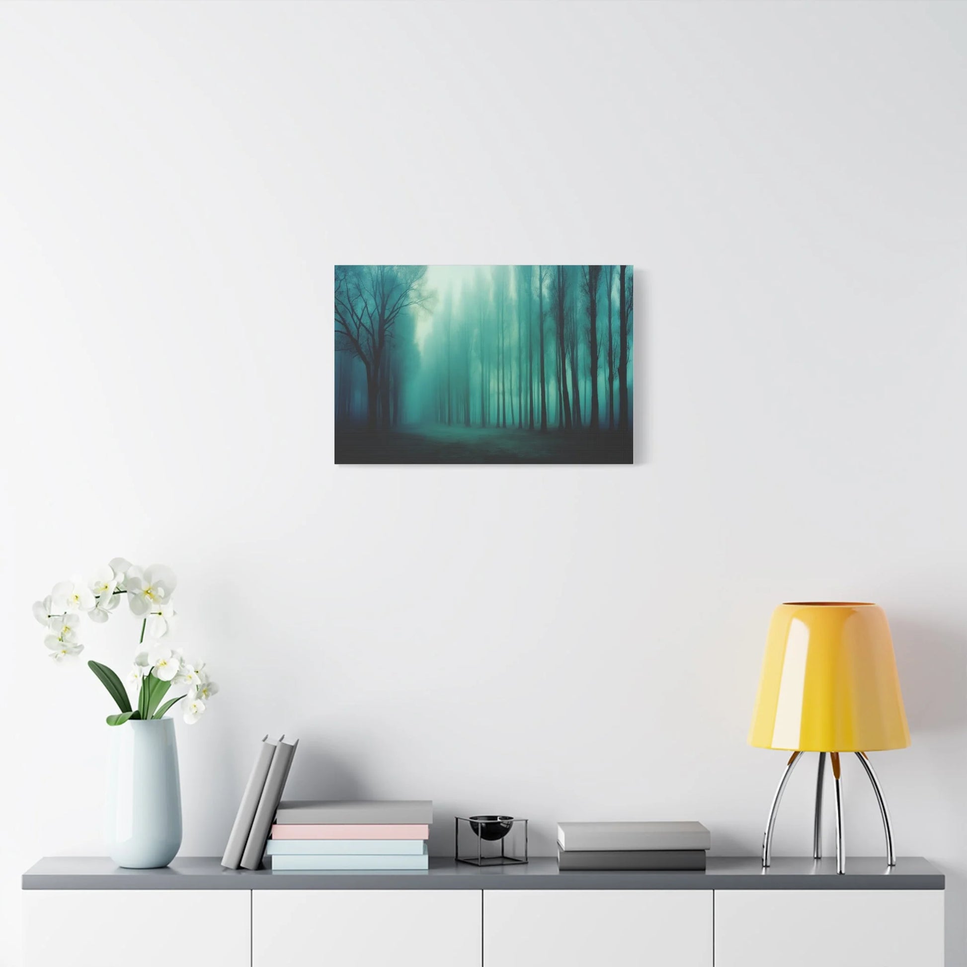 Tableau Forêt brumeuse vert sauge esprit scandinave