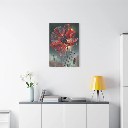 Tableau Coquelicot Macro - Pétales et Rosée d'Aube - ambiance loft haut de plafond