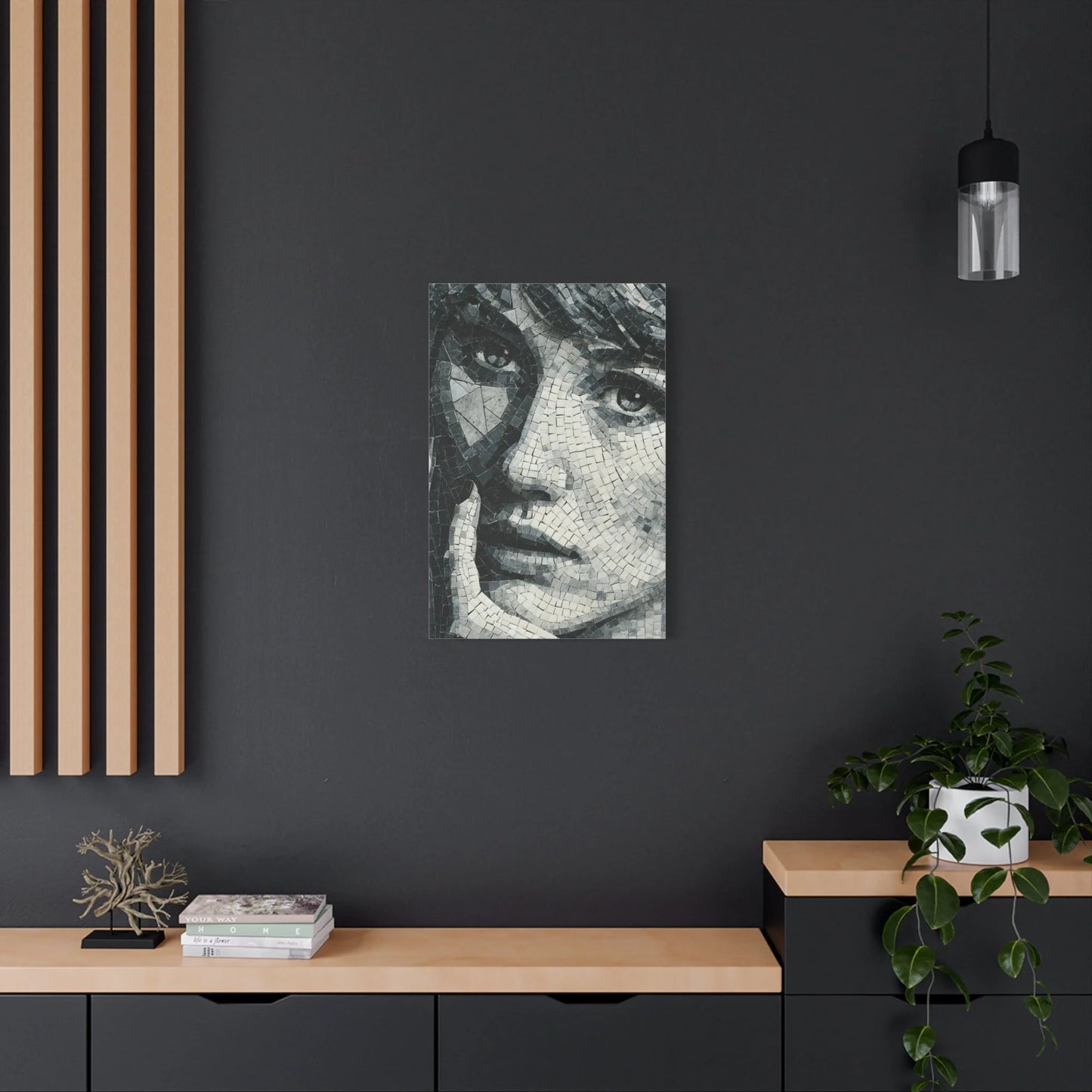 Tableau en Mosaïque Portrait Géométrique Noir Blanc - Visage Fragmenté - vue intérieur architecte