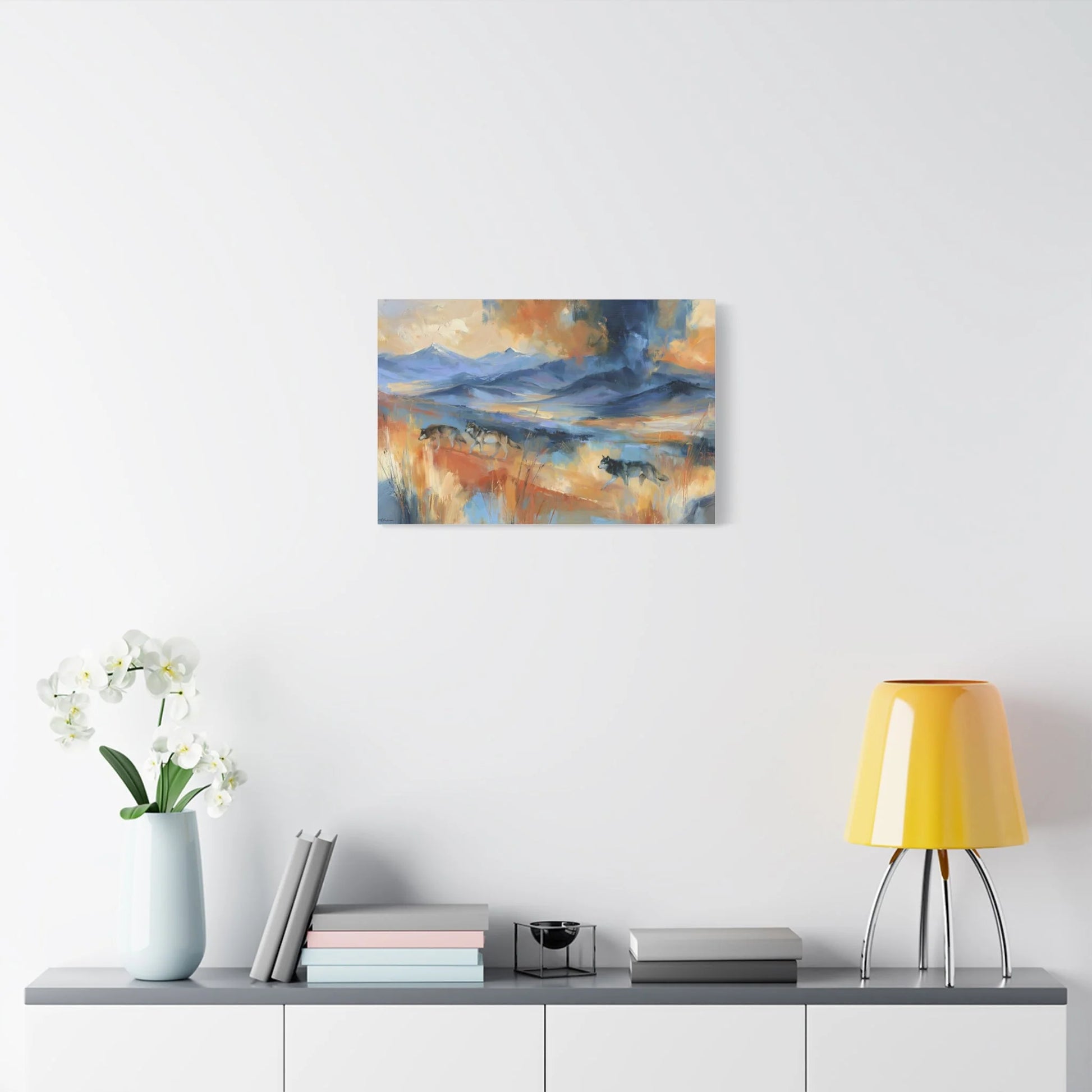 Tableau Meute de Loups - Panorama de Montagne - ambiance chambre adulte