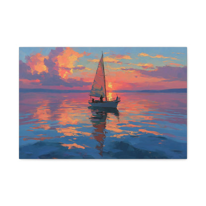 Voilier sur mer calme au coucher de soleil rose orange - Art Virtuoso - vue 2/20