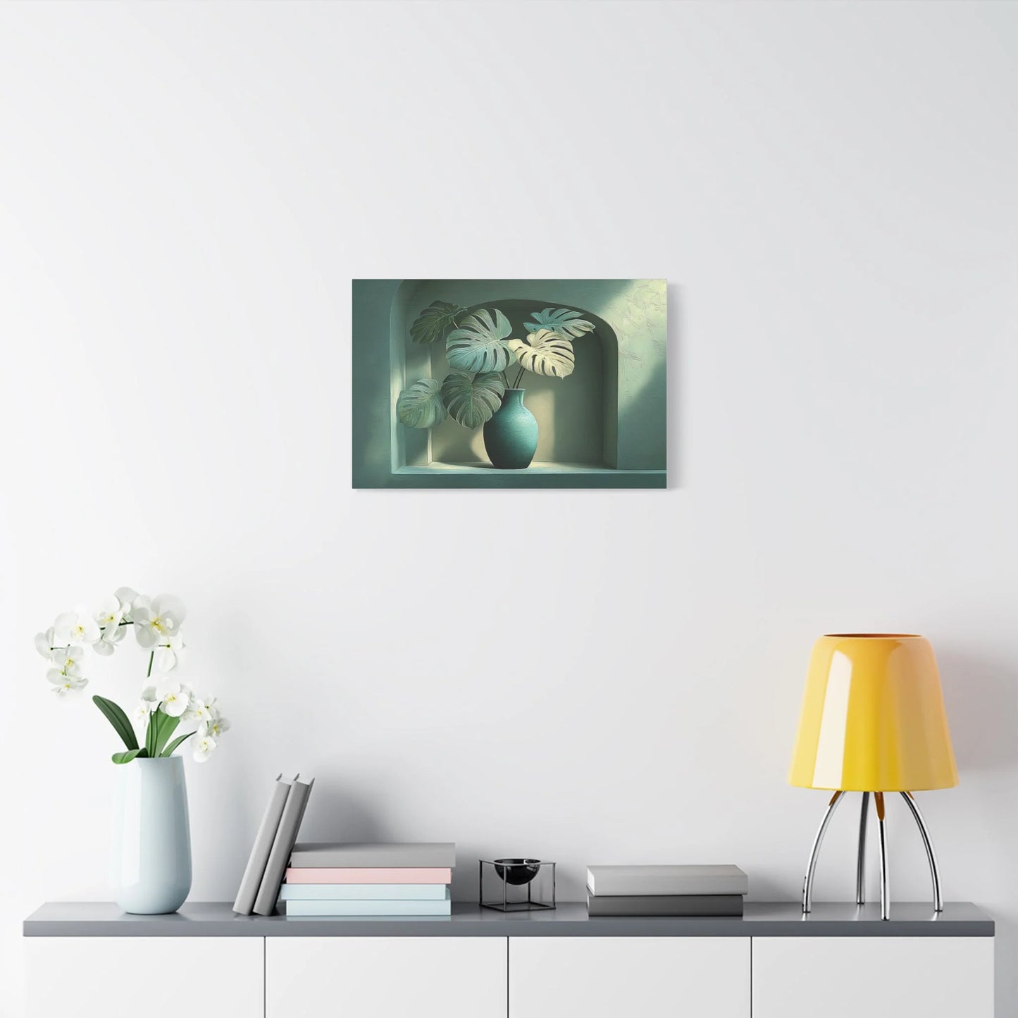 Tableau Monstera vert sauge foncé esprit cabinet de curiosité
