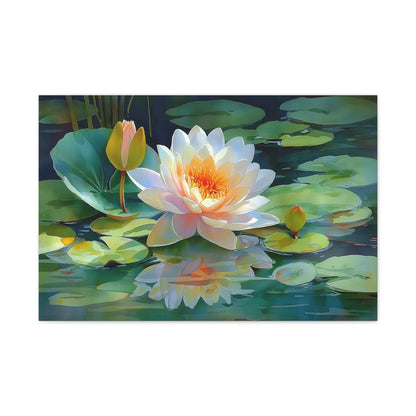 Tableau Lotus blanc-crème nénuphars verts palette vert profond